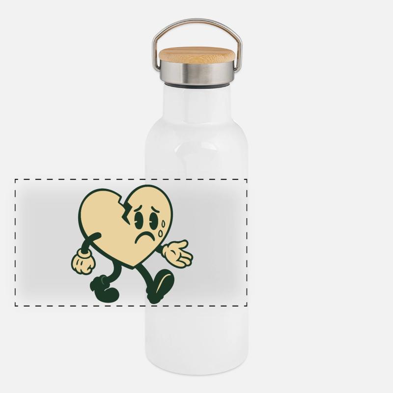 Broken heart with sad expression Panoramic Thermal Bottle with Bamboo Lid