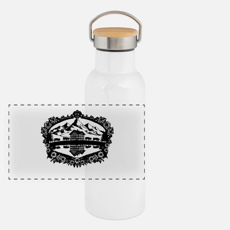 Gletschersee Schwarz Panorama Thermosflasche mit Bambusdeckel