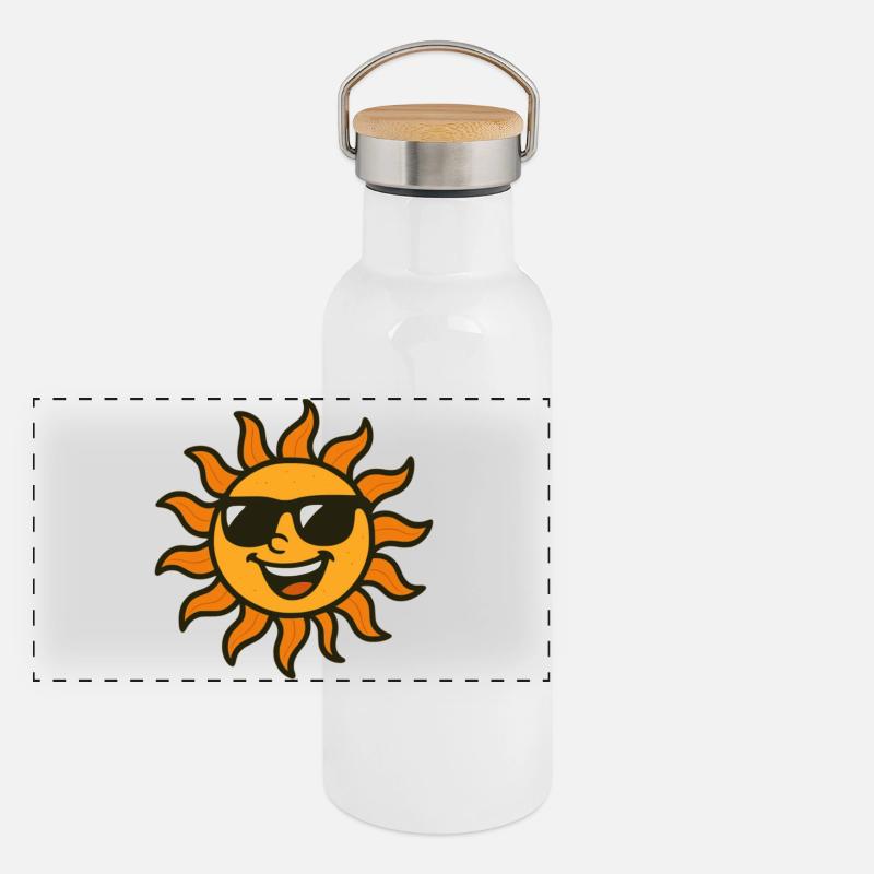 Sonne mit schwarzer Sonnenbrille Panorama Thermosflasche mit Bambusdeckel