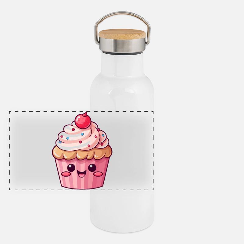 Süßer rosa Cupcake mit Streuseln Panorama Thermosflasche mit Bambusdeckel