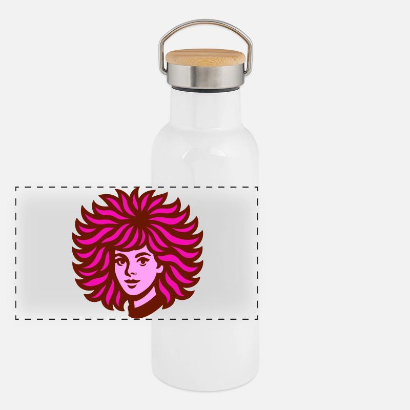 Grand Cheveux rose Gourde isotherme avec bouchon en bambou