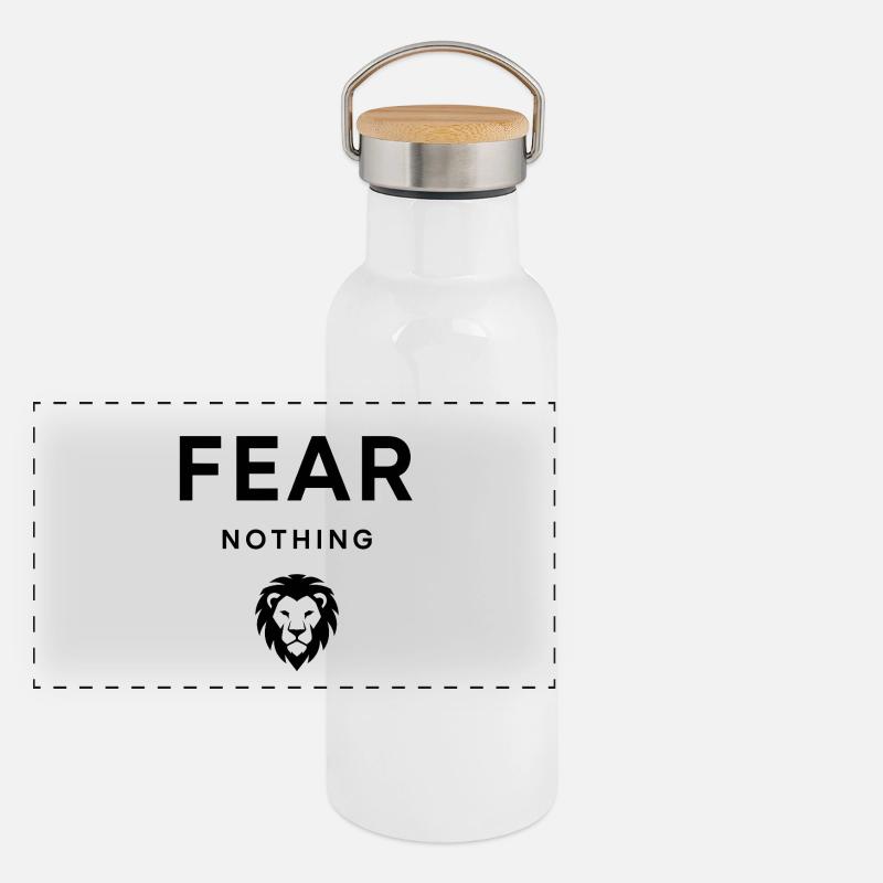 Fear Nothing Bold Lion Design Gourde isotherme avec bouchon en bambou