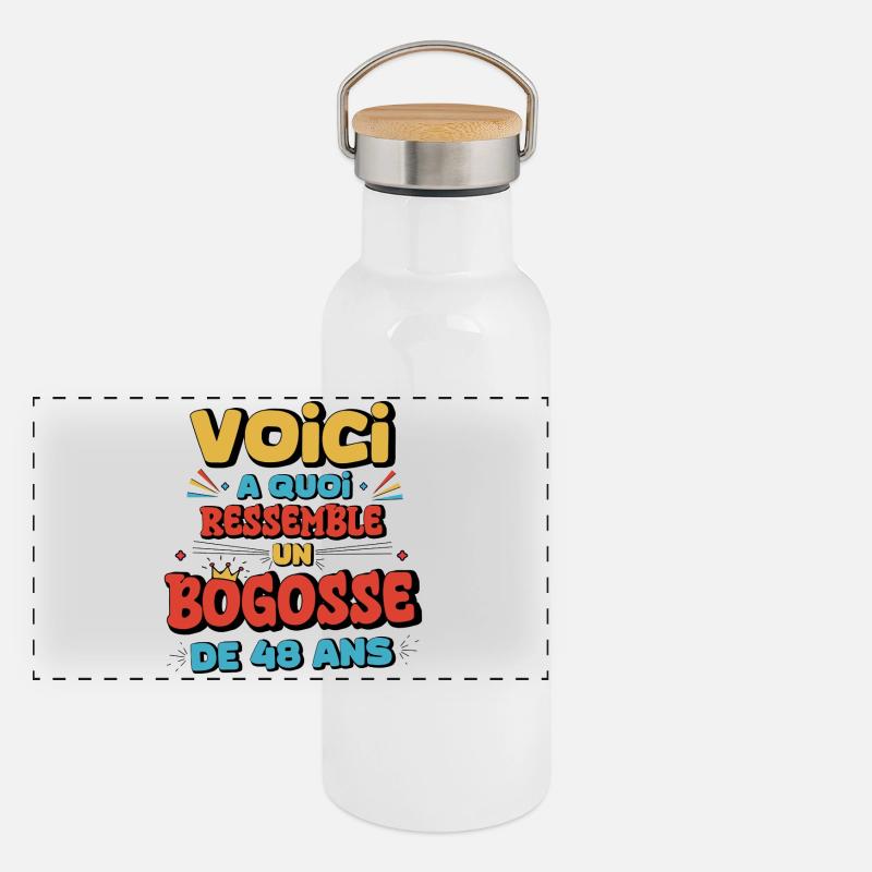 Original 48th Birthday Humor - Panoramic Thermal Bottle with Bamboo Lid - white