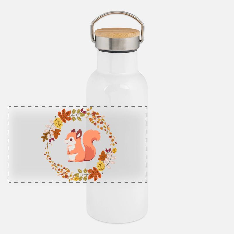Eichhörnchen im Blätterkranz Panorama Thermosflasche mit Bambusdeckel