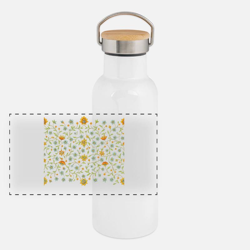 Persian Mandala Pattern – Golden Minimalist - Panoramic Thermal Bottle with Bamboo Lid - white