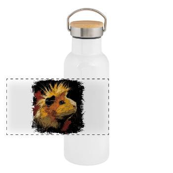 Meerschweinchen Punkrock - Panorama Thermosflasche mit Bambusdeckel - Weiß - Vorne