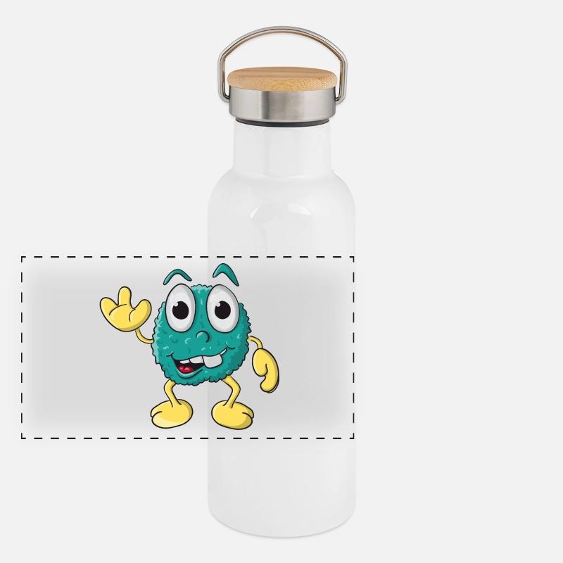Lustiges Monster Panorama Thermosflasche mit Bambusdeckel