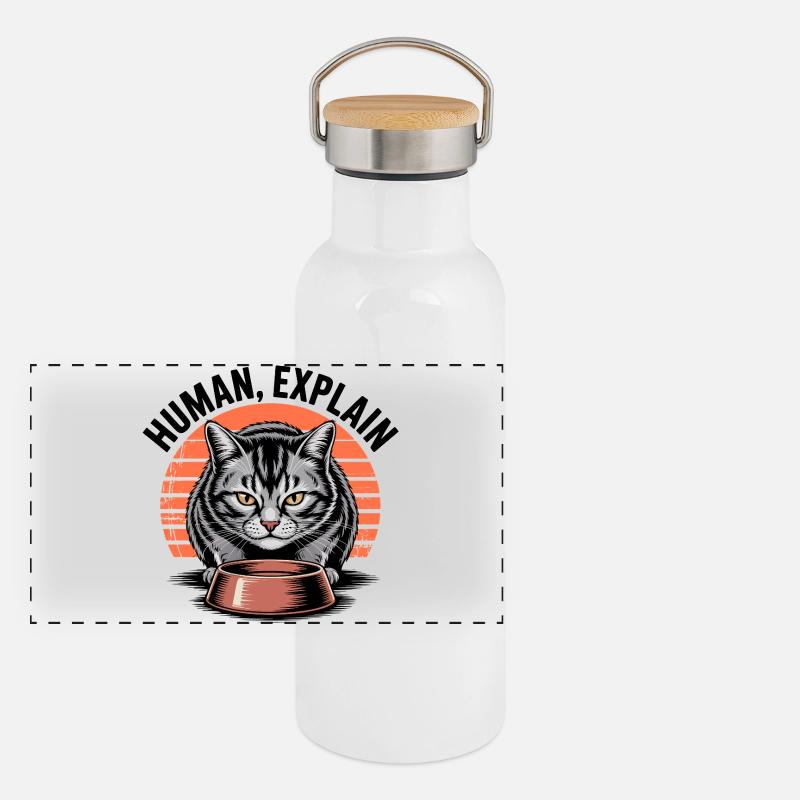Human Explain Cat Panoramic Thermal Bottle with Bamboo Lid