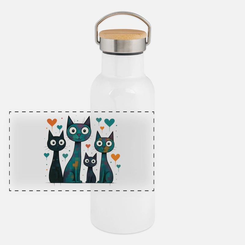 Katzen Panorama Thermosflasche mit Bambusdeckel