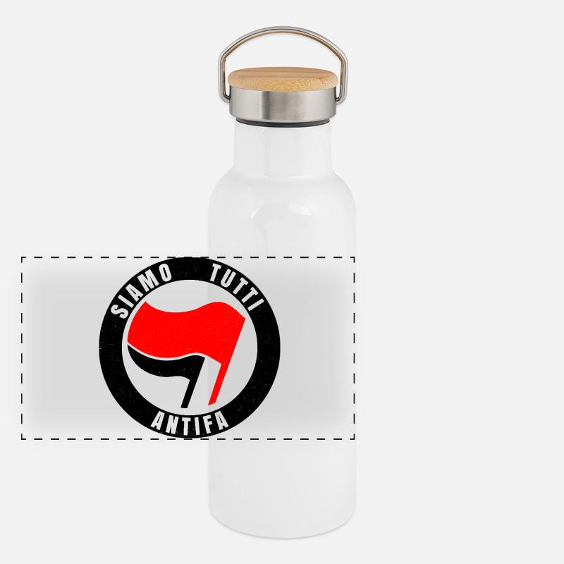 Siamo Tutti Antifa Icône du drapeau de l’antifascisme Gourde isotherme avec bouchon en bambou