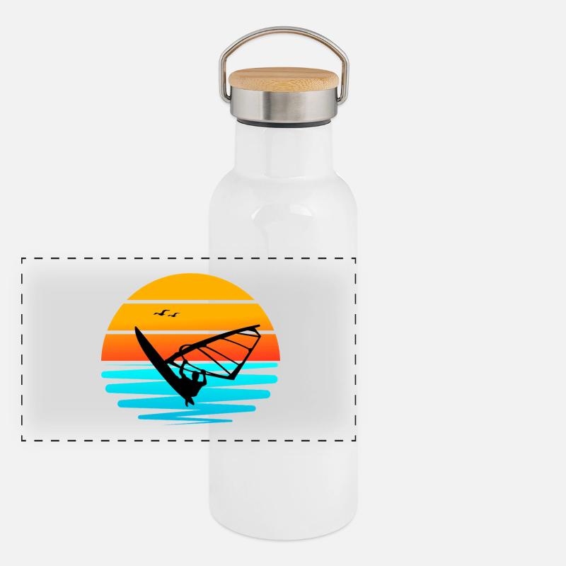 Windsurf au Coucher de Soleil Gourde isotherme avec bouchon en bambou