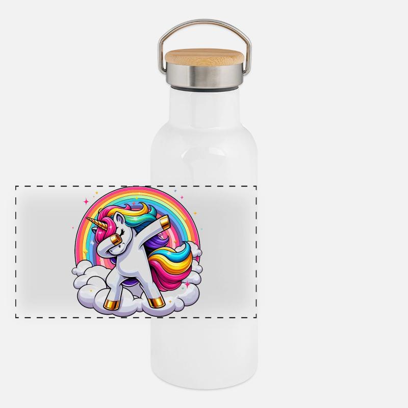 Dabbing Einhorn Regenbogen Unicorn Kinder Panorama Thermosflasche mit Bambusdeckel