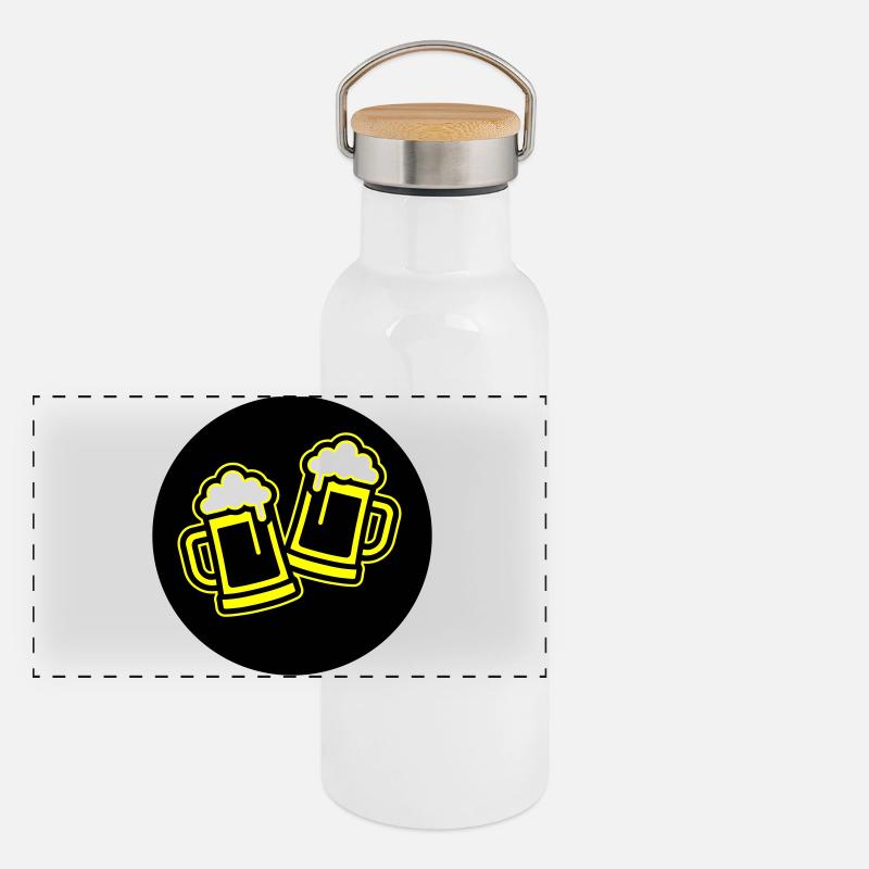 Bier Anstoßen Symbol Bierkrug Panorama Thermosflasche mit Bambusdeckel