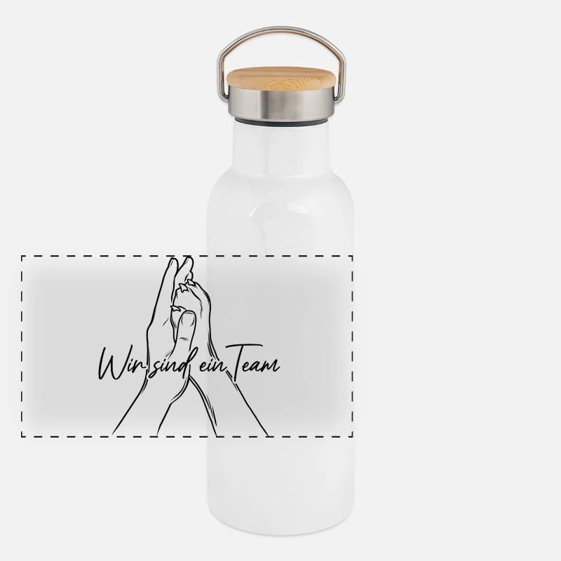 Hand + Hundepfote - High Five - Wir sind ein Team Panorama Thermosflasche mit Bambusdeckel
