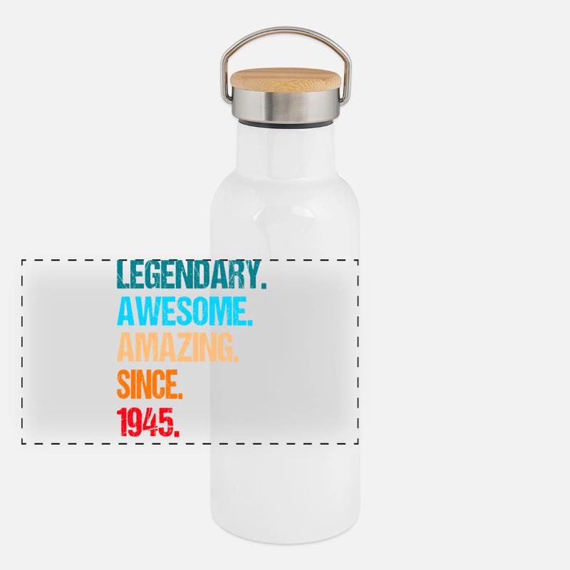 80th birthday born in 1945 Panoramic Thermal Bottle with Bamboo Lid