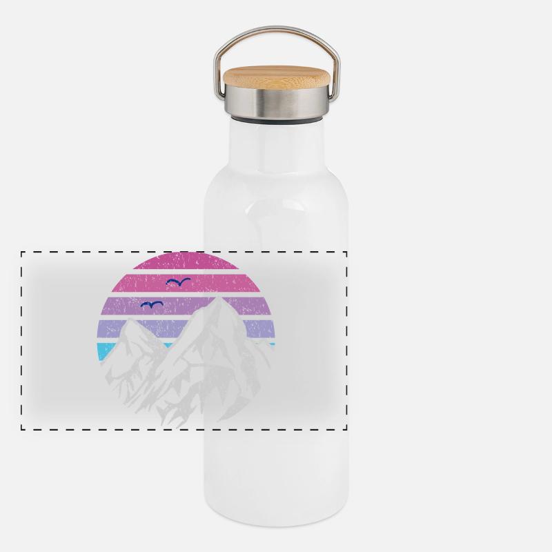 Berge Retro Sonne Panorama Thermosflasche mit Bambusdeckel