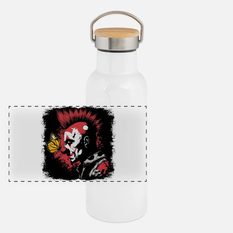 Clown effrayant et papillon Gourde isotherme avec bouchon en bambou