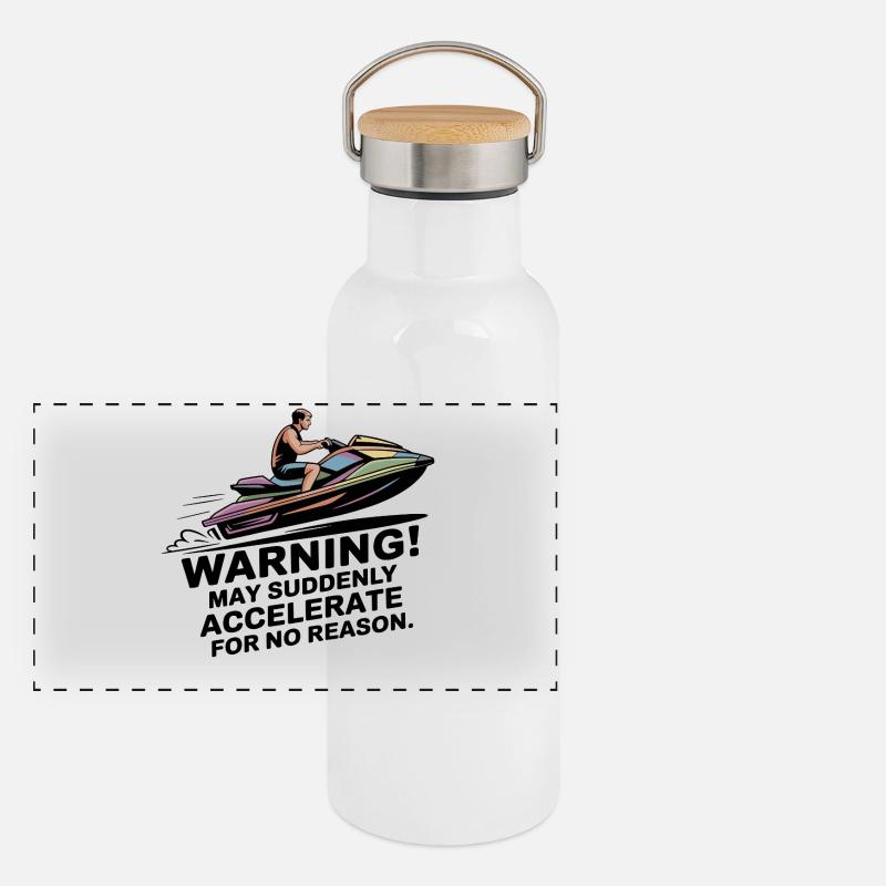 Warning I May Accelerate Jetski Rider Humor  Panoramic Thermal Bottle with Bamboo Lid