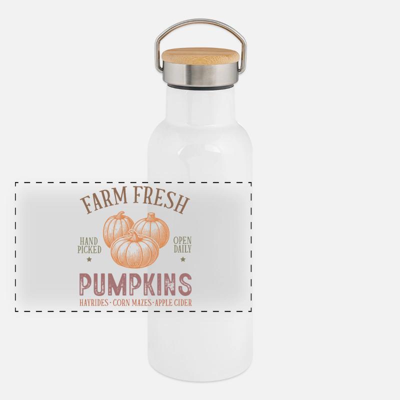Rustikaler Kürbis mit Erntemotiv Panorama Thermosflasche mit Bambusdeckel