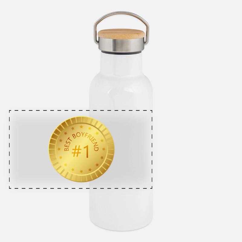 Goldmedaille Bester Freund #1 Panorama Thermosflasche mit Bambusdeckel