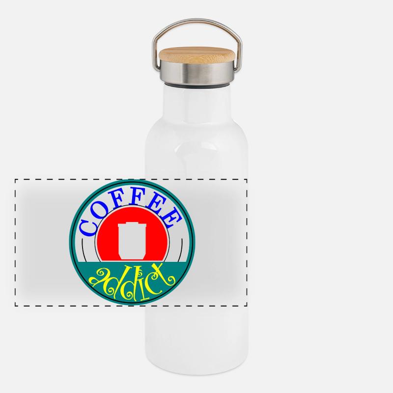 Coffee Addict Retro Abzeichen Design - Panorama Thermosflasche mit Bambusdeckel - Weiß