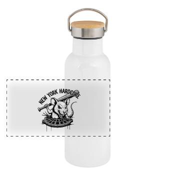 New York hardcore Ratte mit Baseballschläger - Panorama Thermosflasche mit Bambusdeckel - Weiß - Vorne