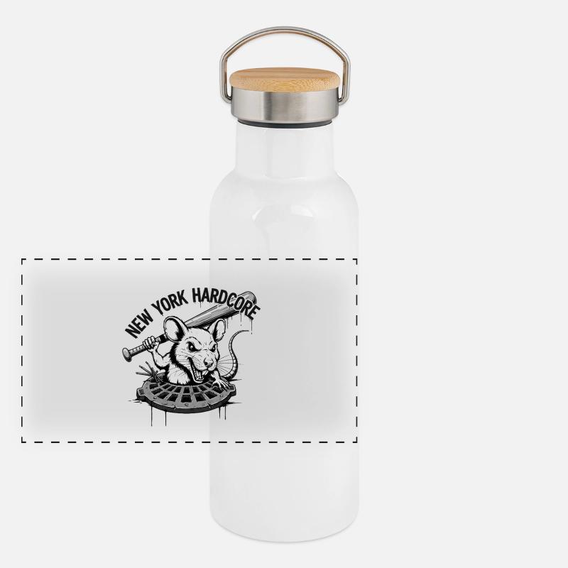 New York hardcore Ratte mit Baseballschläger Panorama Thermosflasche mit Bambusdeckel