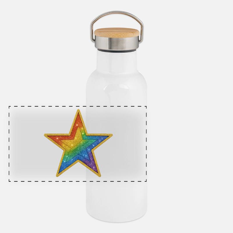 Regenbogen-Glitzer-Stern-Patch-Design Panorama Thermosflasche mit Bambusdeckel