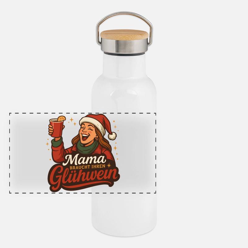 Mom needs her mulled wine - Panoramic Thermal Bottle with Bamboo Lid - white