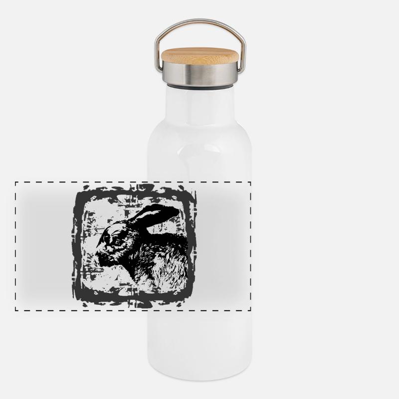 Black and White Rabbit Silhouette Panoramic Thermal Bottle with Bamboo Lid