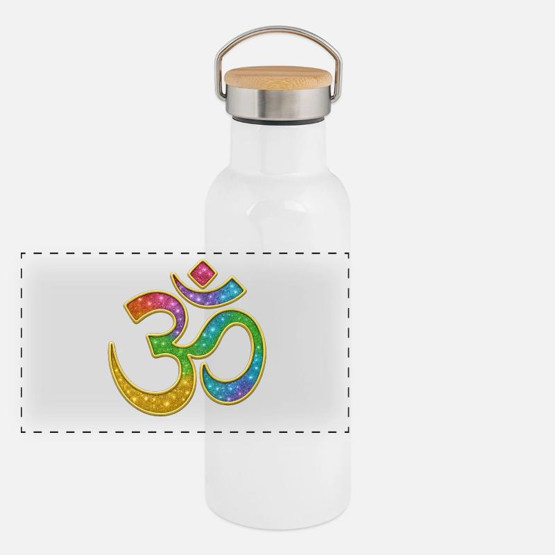 Rainbow Om symbol in glitter design Panoramic Thermal Bottle with Bamboo Lid
