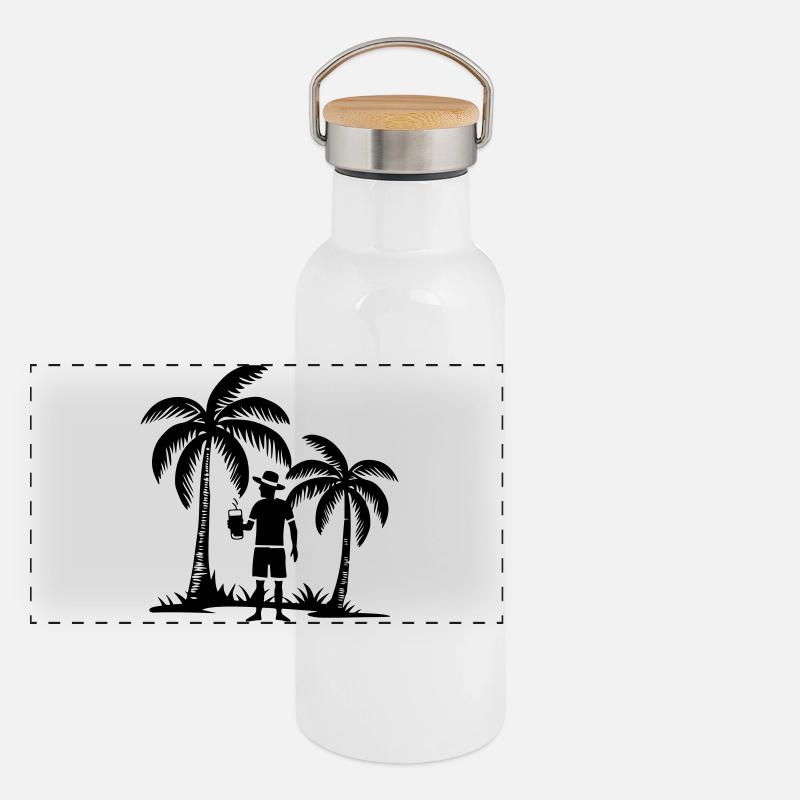Vacation Beach Palm Trees Panoramic Thermal Bottle with Bamboo Lid