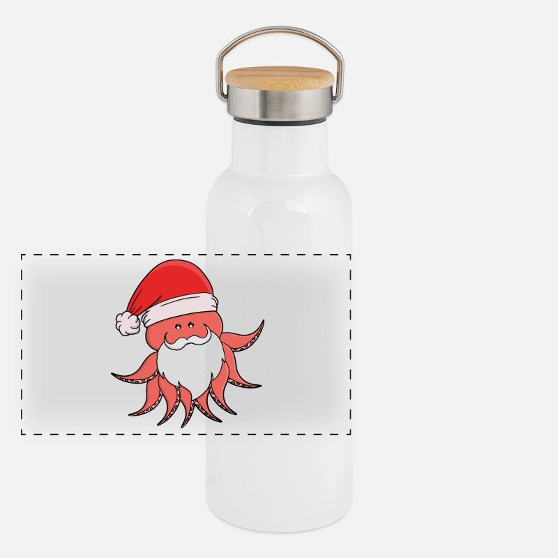 Festive Octopus Santa Design Panoramic Thermal Bottle with Bamboo Lid