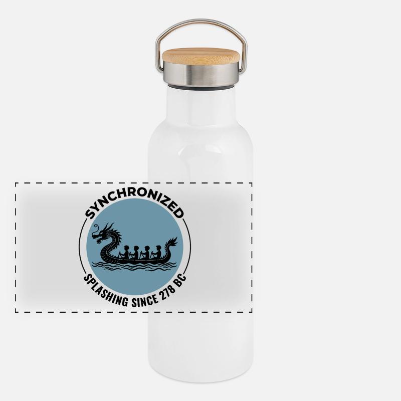 Drachenboot-Rennteam Panorama Thermosflasche mit Bambusdeckel