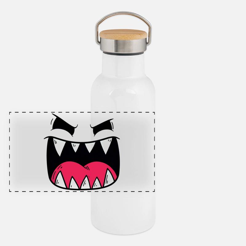 Dämonisches Monster Gesicht Motiv Panorama Thermosflasche mit Bambusdeckel