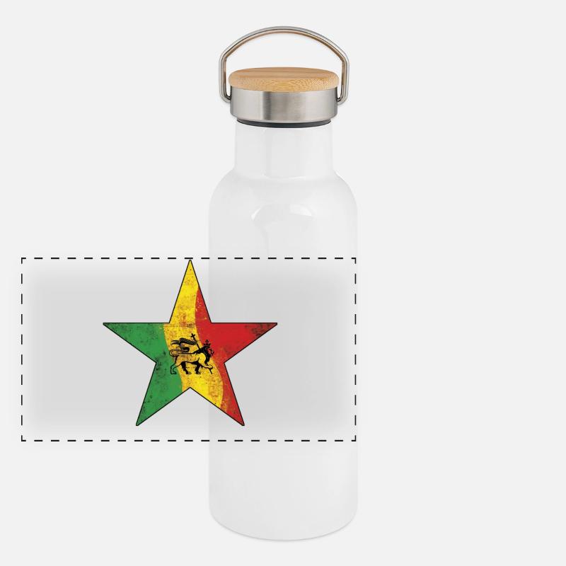 Lion Reggae avec peinture Rasta Gourde isotherme avec bouchon en bambou