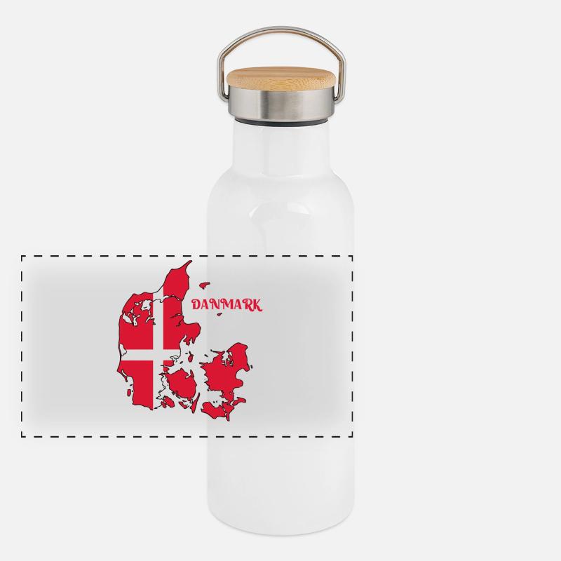 Carte du Danemark avec drapeau Gourde isotherme avec bouchon en bambou