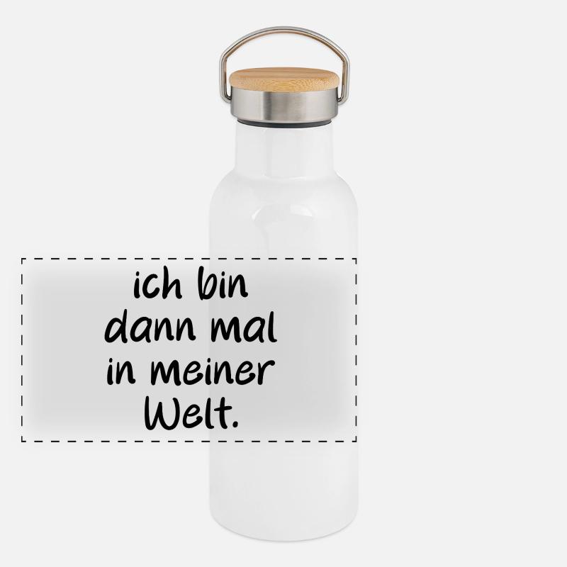 Ich bin dann mal in meiner Welt. Spruch Panorama Thermosflasche mit Bambusdeckel