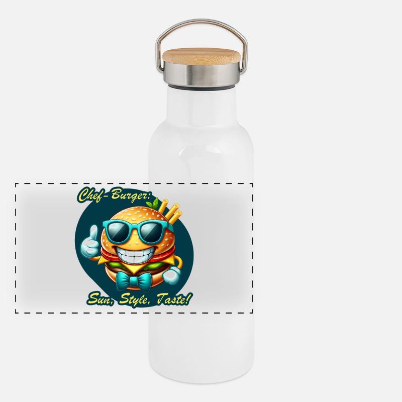 Sunny Chef Burger Dessin animé Design Gourde isotherme avec bouchon en bambou