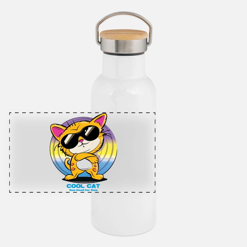 Chat cool avec des lunettes de soleil Gourde isotherme avec bouchon en bambou