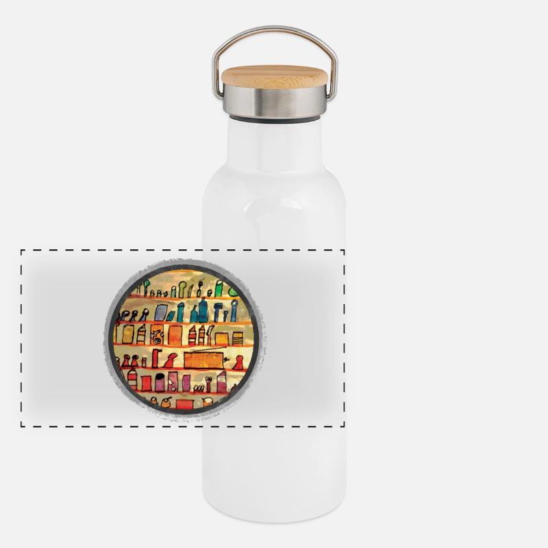 Abstract kitchen shelf illustration - Panoramic Thermal Bottle with Bamboo Lid - white