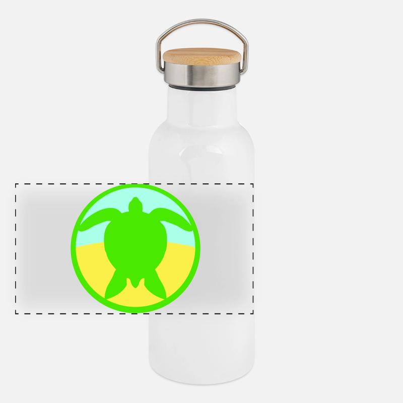 Turtle Logo Beach Water Sea Round Icon Panoramic Thermal Bottle with Bamboo Lid