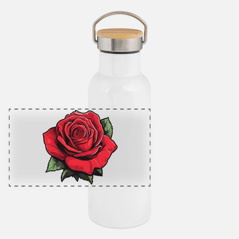 Rose in rot Panorama Thermosflasche mit Bambusdeckel