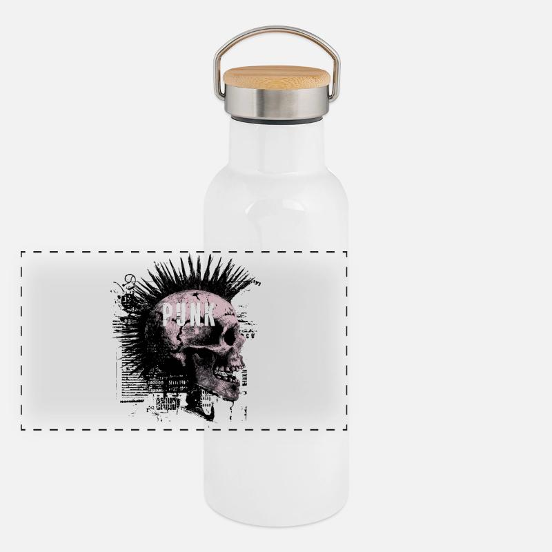 Punkrock Mohawk Schädel Panorama Thermosflasche mit Bambusdeckel