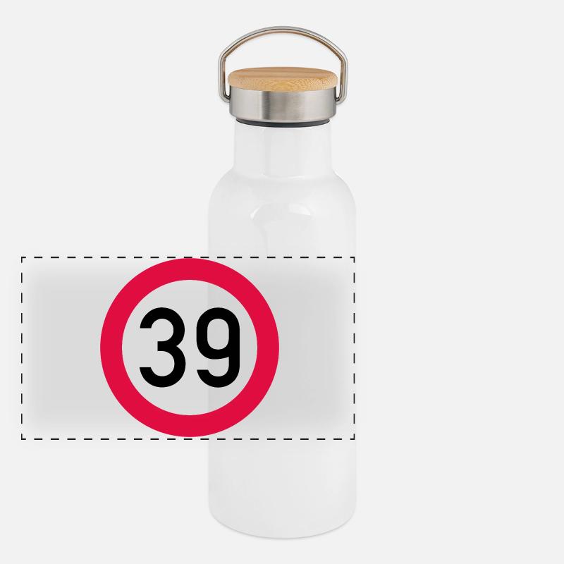 39e anniversaire Attention ! Panneau de signalisation 39 Km/h Gourde isotherme avec bouchon en bambou