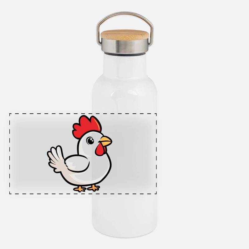 Dessin animé de poulet Gourde isotherme avec bouchon en bambou