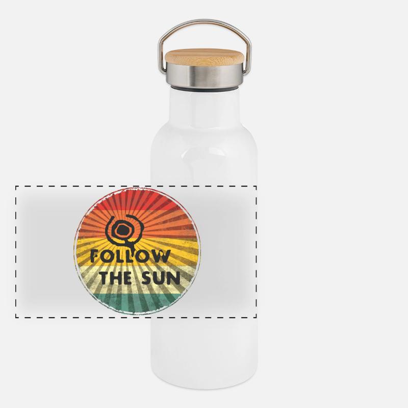 Follow the Sun Retro Sticker Panorama Thermosflasche mit Bambusdeckel