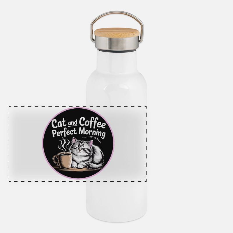 Chat et café Perfect Morning Gourde isotherme avec bouchon en bambou