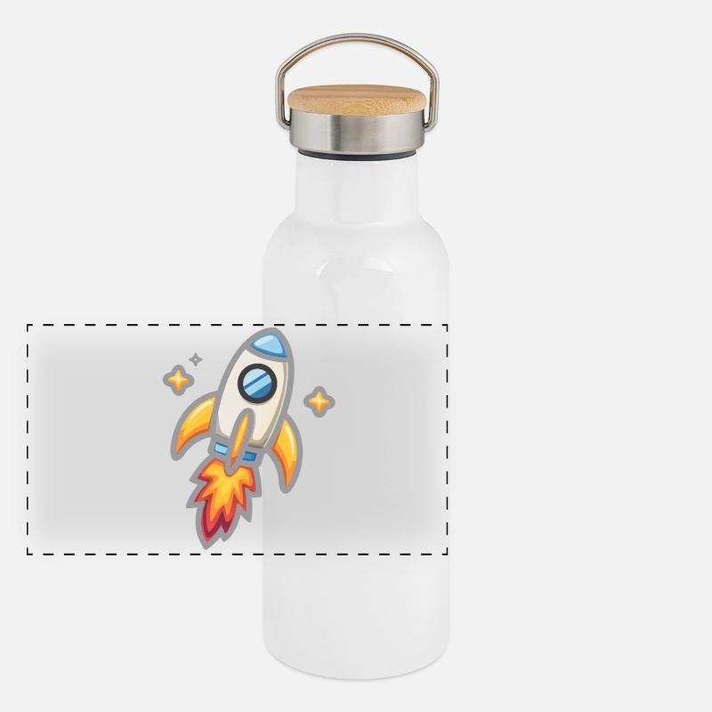 Fusée de dessin animé dans le style néon Gourde isotherme avec bouchon en bambou