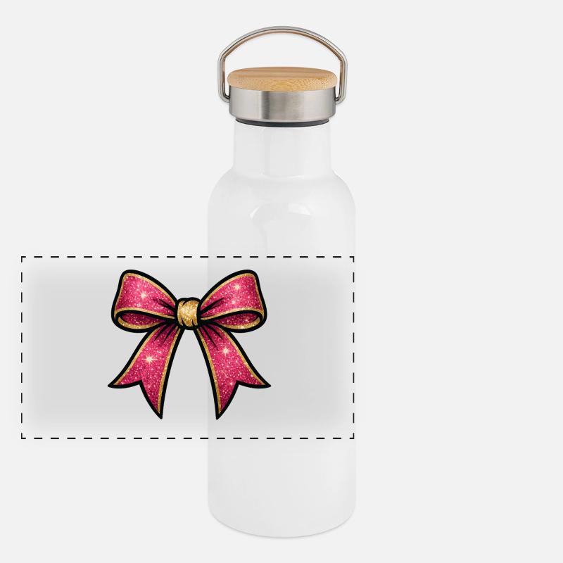Pink glitter bow gold rim Panoramic Thermal Bottle with Bamboo Lid